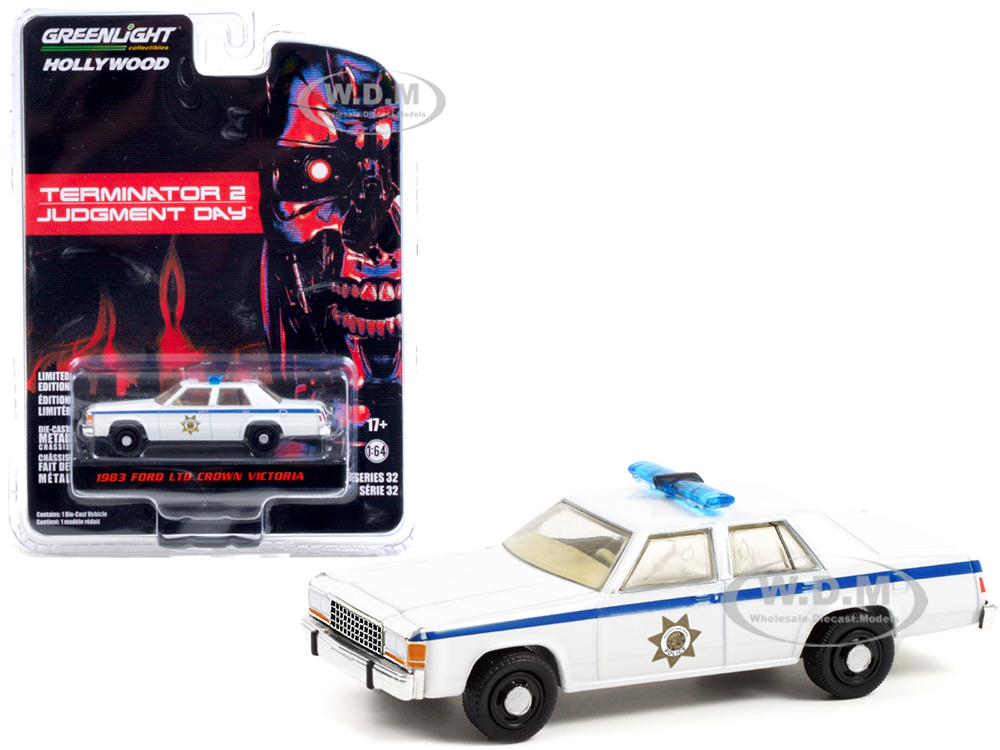 1983 Ford LTD Crown Victoria Police White "Terminator 2 Judgment Day" (1991) Movie "Hollywood Series" Release 32 1/64 Diecast Model Car by Greenlight