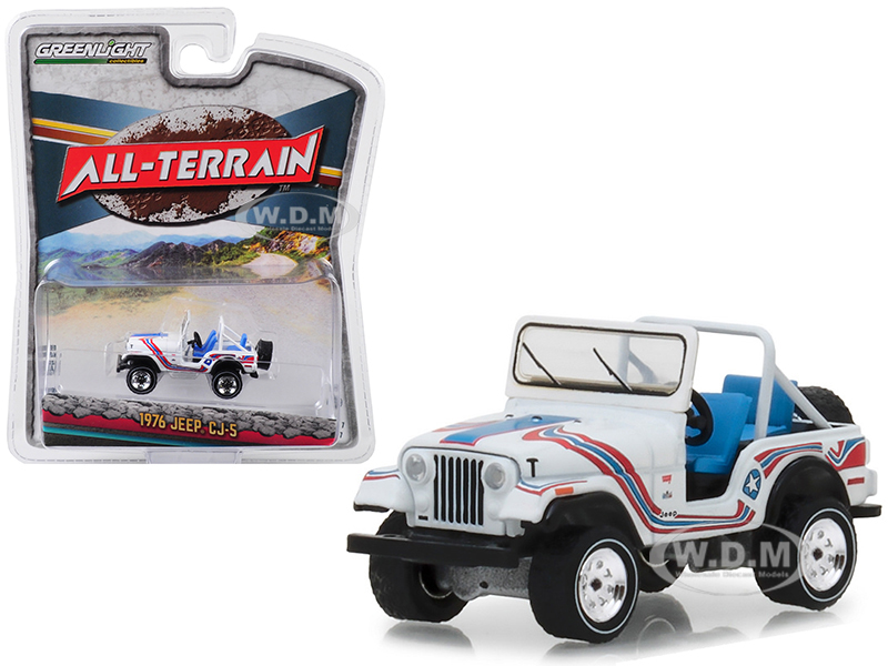 1976 Jeep Cj-5 Bicentennial Edition White With Stripes "all Terrain" Series 7 1/64 Diecast Model Car By Greenlight