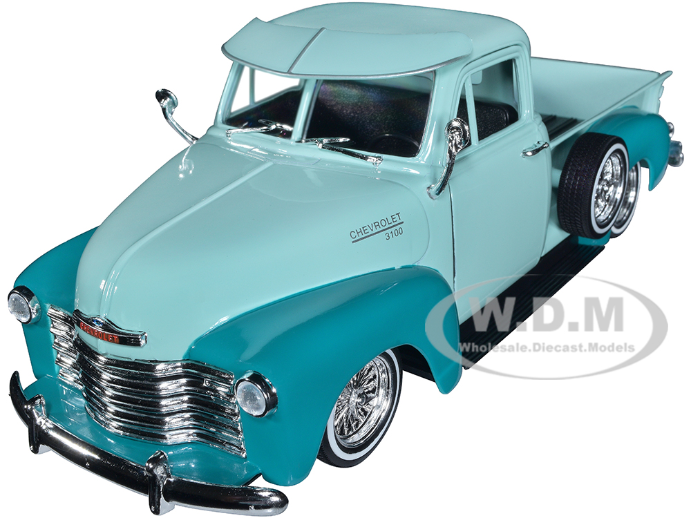 1953 Chevrolet 3100 Pickup Truck Lowrider Light Green and Teal Two-Tone "Low Rider Collection" 1/24 Diecast Model Car by Welly