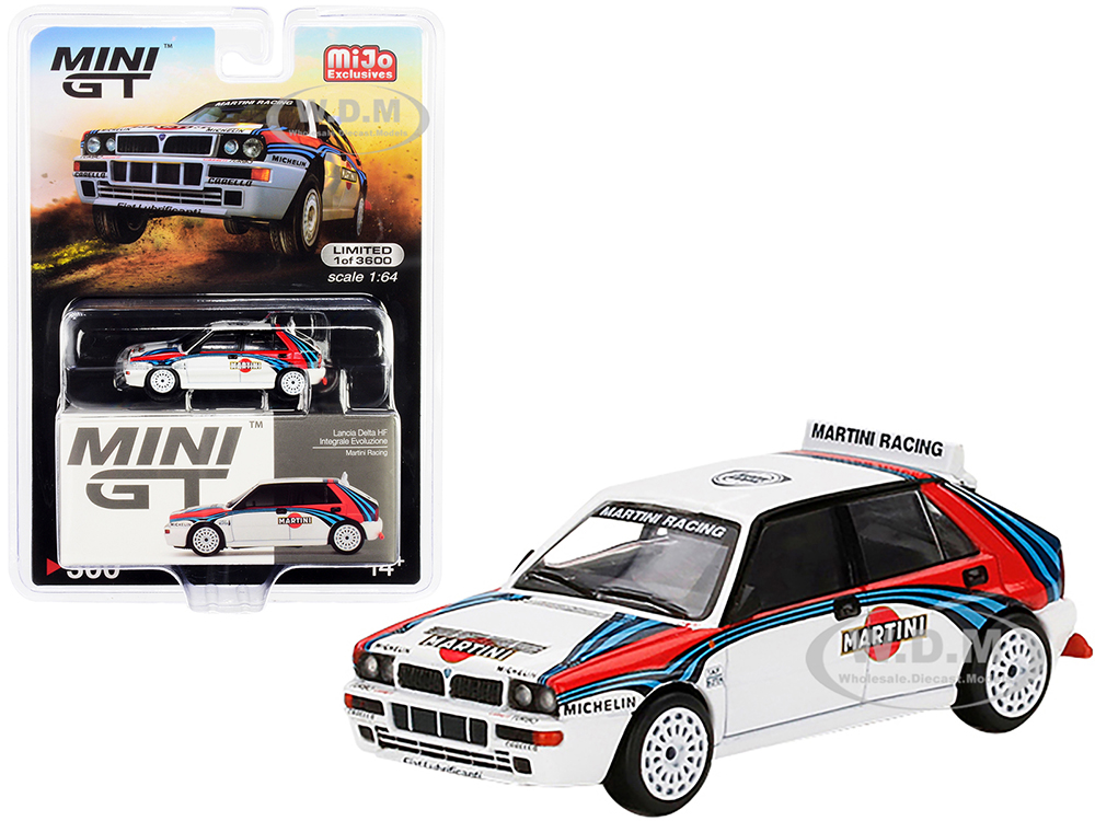 Lancia Delta HF Integrale Evoluzione White with Graphics "Martini Racing" Limited Edition to 3600 pieces Worldwide 1/64 Diecast Model Car by True Sca