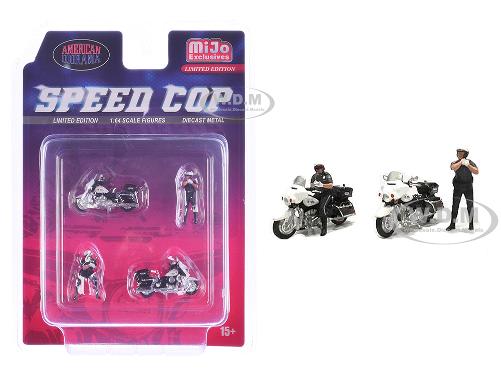 "Speed Cop" 4 piece Diecast Figure Set (2 Figures 2 Motorcycles) Limited Edition for 1/64 Scale Models by American Diorama