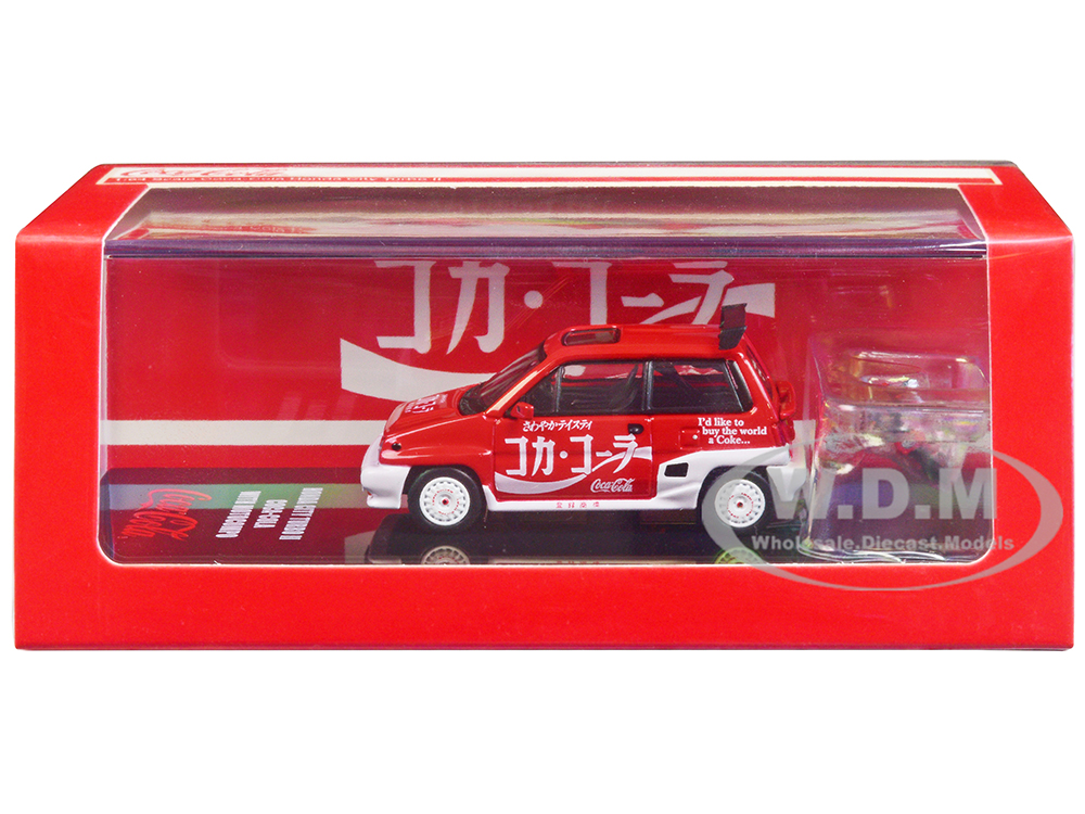 Honda City Turbo II RHD (Right Hand Drive) Red and White "Coca-Cola" with Honda Motocompo Scooter 1/64 Diecast Model Car by Inno Models