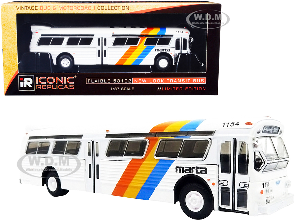 Flxible 53102 Transit Bus #10 Peachtree St. MARTA Atlanta (Georgia) White with Stripes Vintage Bus & Motorcoach Collection 1/87 (HO) Diecast Model by Iconic Replicas