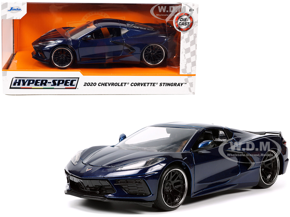 2020 Chevrolet Corvette Stingray C8 Dark Blue Metallic Hyper-Spec Series 1/24 Diecast Model Car by Jada
