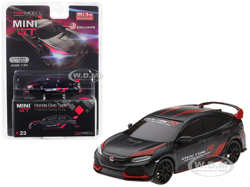 Honda Civic Type R (FK8) Black "Customer Racing Study U.S.A." Limited Edition to 3600 pieces Worldwide 1/64 Diecast Model Car by True Scale Miniature