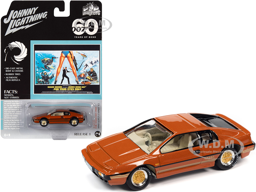 1980 Lotus Turbo Esprit S3 Orange Metallic with Stripes James Bond 007 For Your Eyes Only (1981) Movie Pop Culture 2022 Release 1 1/64 Diecast Model Car by Johnny Lightning