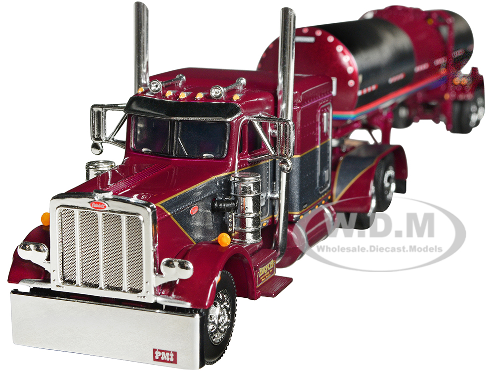 Peterbilt Model 359 with 63 Flat Top Sleeper & Brenner Tank Trailer Purple 1/64 Diecast Model by DCP/First Gear