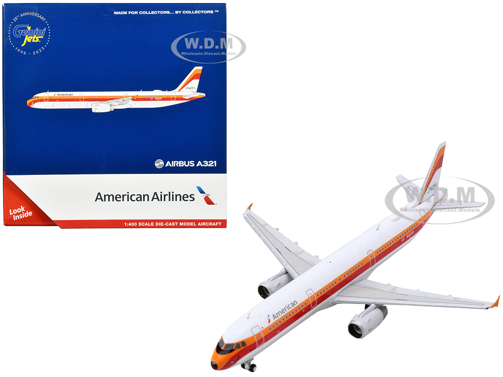 Airbus A321 Commercial Aircraft American Airlines - PSA (N582UW) White with Red and Orange Stripes 1/400 Diecast Model Airplane by GeminiJets