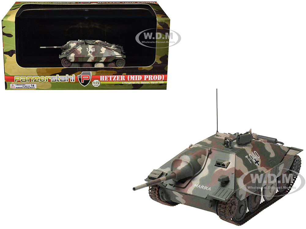 Hetzer (Mid Prod) Tank Destroyer T-040 Marika 2nd Hungarian Panzer Division Balaton (1945) German Army 1/72 Diecast Model by Panzerstahl