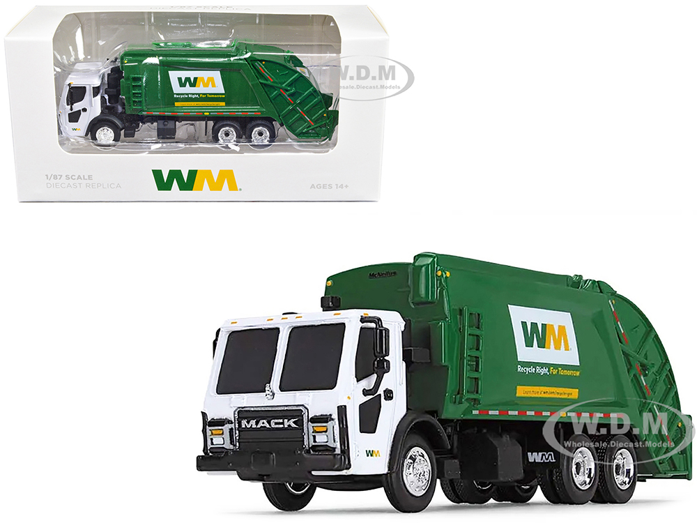 Mack LR Refuse Rear Load Garbage Truck "Waste Management" White and Green 1/87 (HO) Diecast Model by First Gear