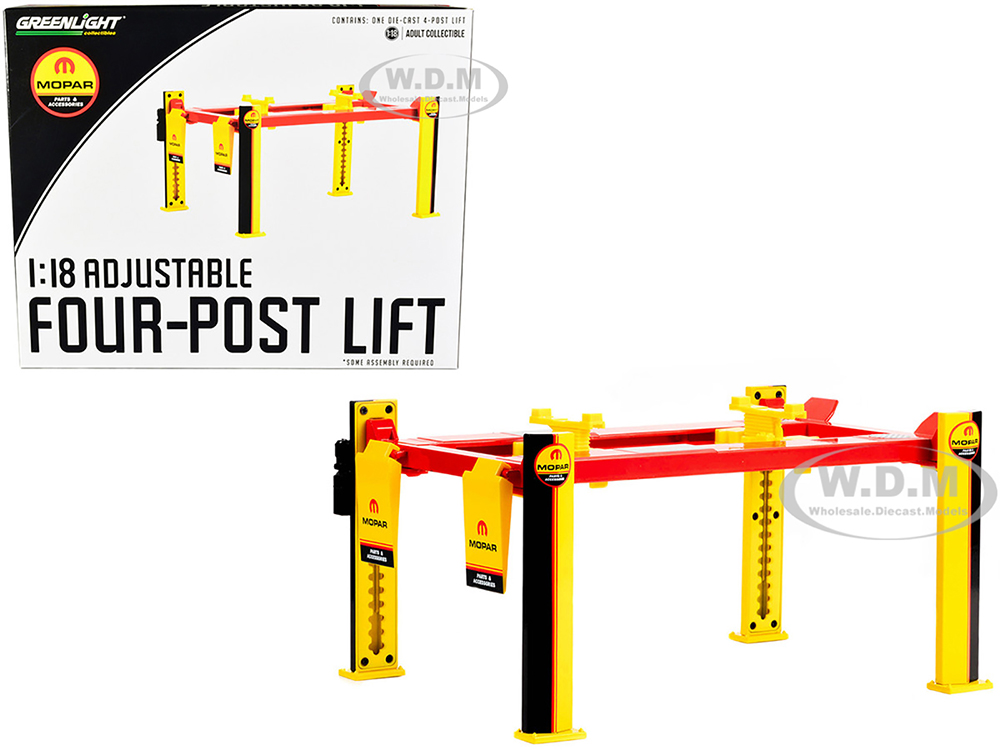 Photos - Model Building Kit A&D Adjustable Four Post Lift "MOPAR" Black and Yellow for 1/18 Scale Diecast 