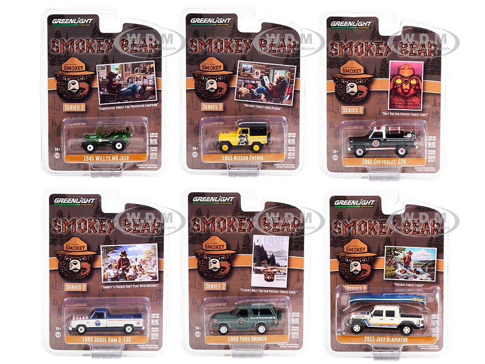 Photos - Model Building Kit Die-Cast "Smokey Bear" Set of 6 Cars Series 2 1/64 Diecast Model Cars by Greenlight 