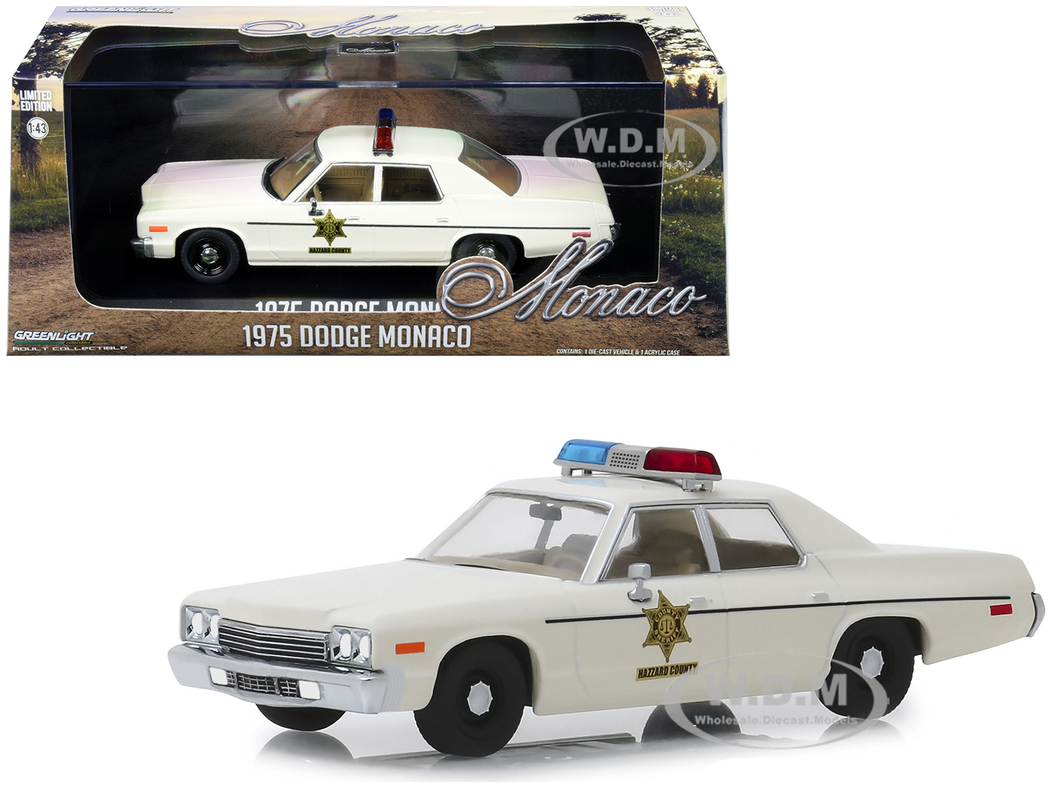 1975 Dodge Monaco Cream "Hazzard County Sheriff" 1/43 Diecast Model Car by Greenlight
